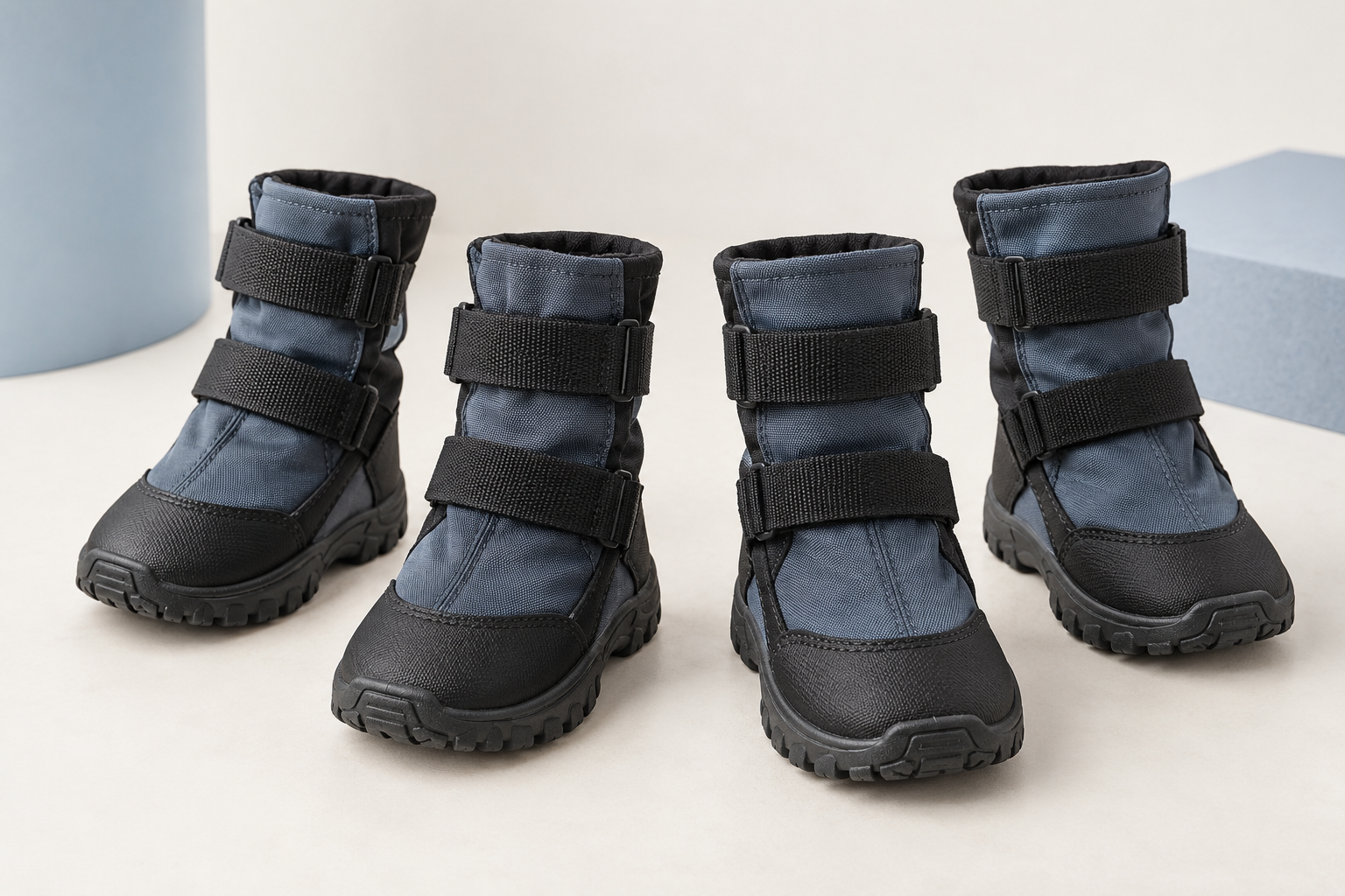 Representative set of taller structured dog boots with two adjustable straps